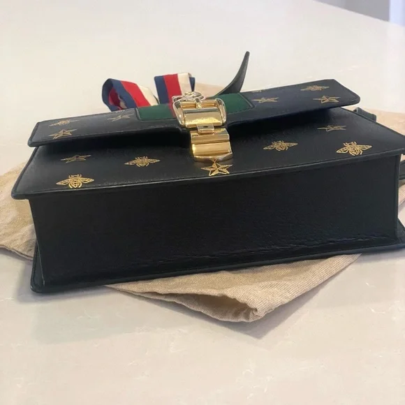 Gucci Sylvie Bee Star Medium Black Leather Extra Ribbon Strap Mint condition - Picture 8 of 14